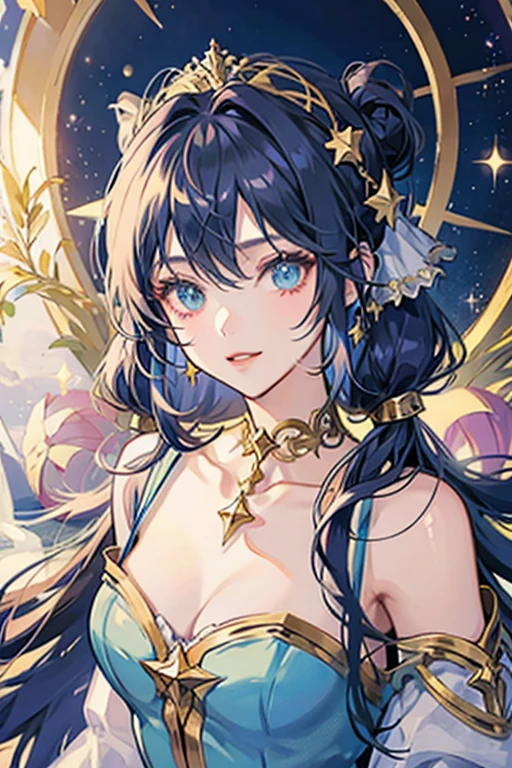 anime style; 3d; glitter; star goddess