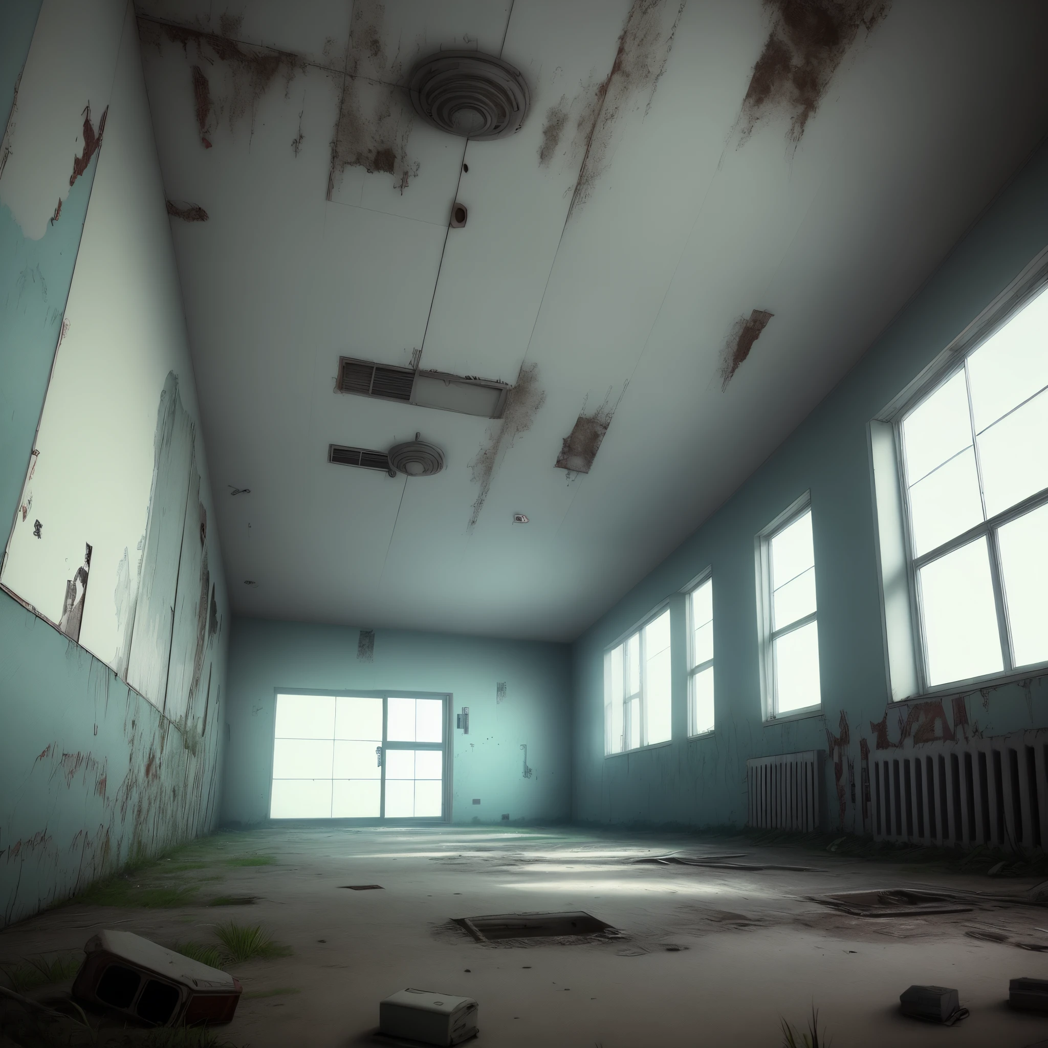 anime scenery of a empty and torn up basement room with splatters of blood all over the floor and walls, detailed, cinematic, dark, creepy, scary, eerie --auto --s2