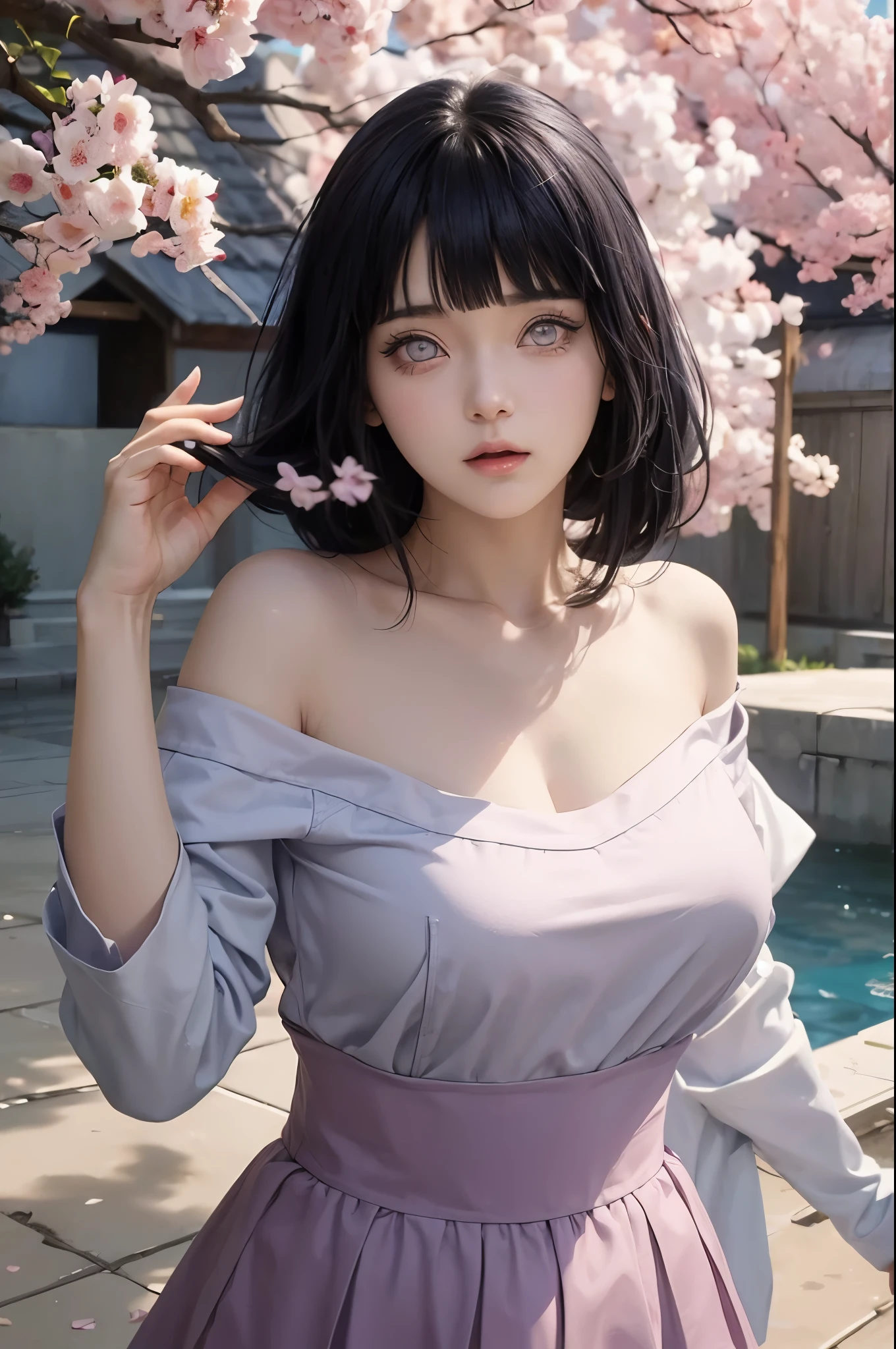 a close up of a person with long hair and a hoodie, hinata hyuga, hinata hyuga from naruto, from naruto, as an anime character, perfect anime face, she has dark blue hair with bangs, female anime character, realistic in anime from real live ultimate high ,best quality detail clowtest , masterpiece ,1gir, teen face hair , semi real live charakter ,Japanese cute girl