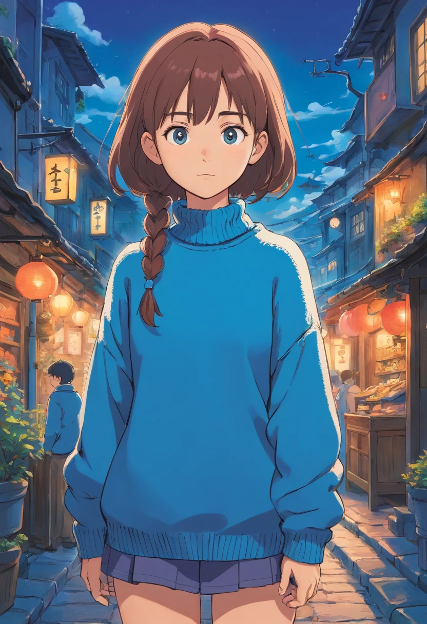 Girl standing in blue sweater