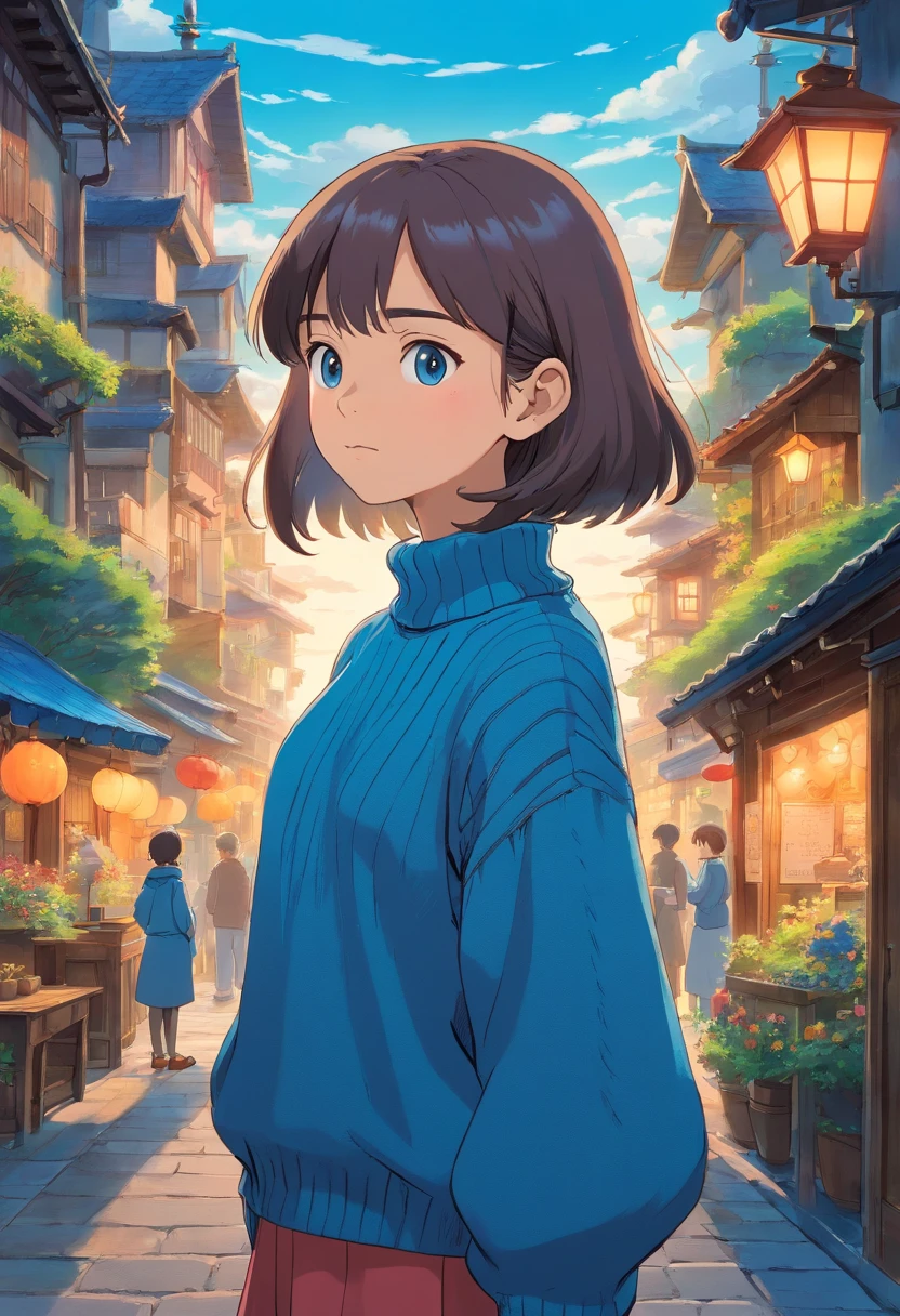 Girl standing in blue sweater