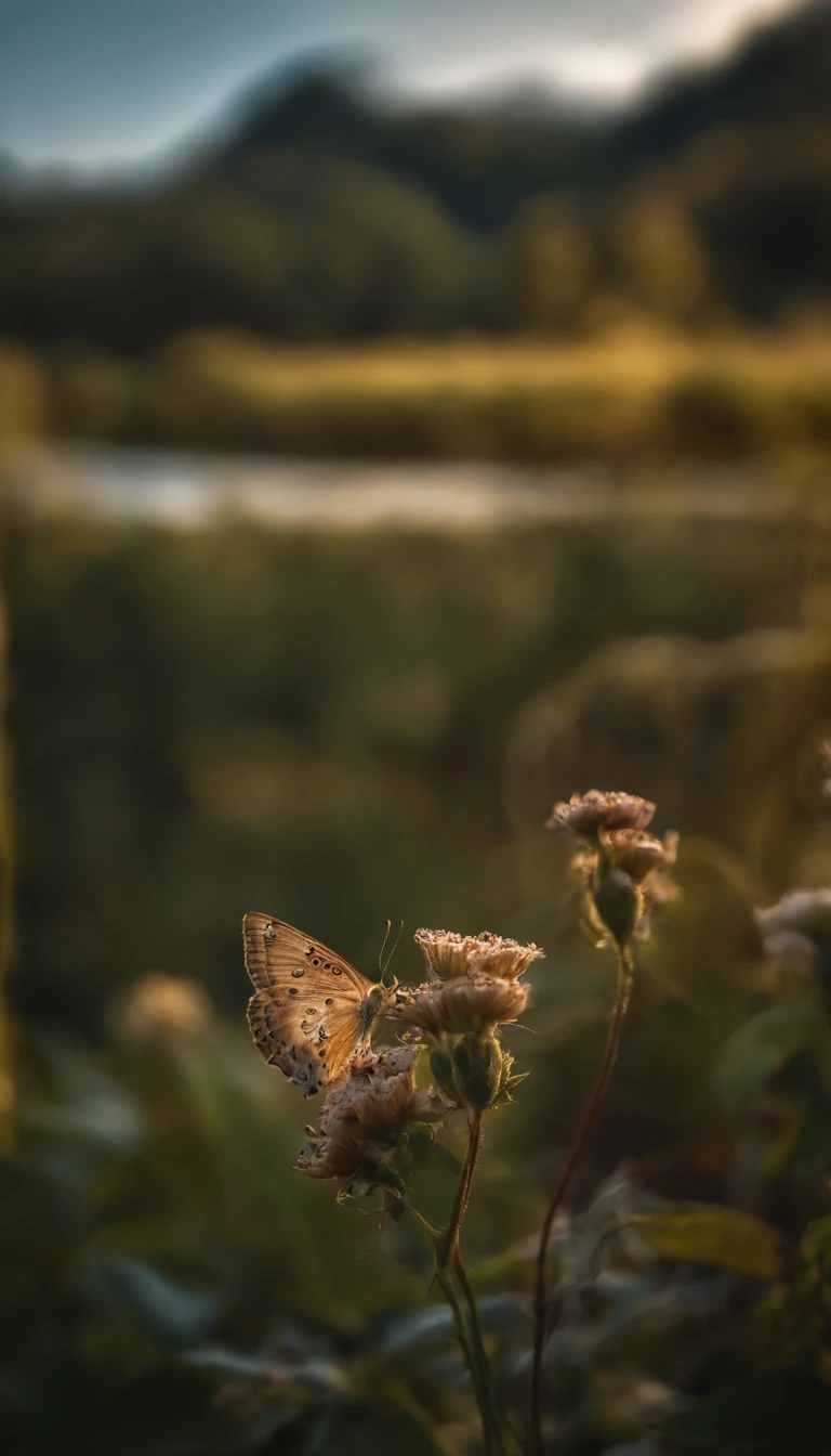 Beautiful energy art that gives power to those who see it。Landscape Images。butterflies dancing on the riverside。Fantastical。Dreamy。Fantasia。