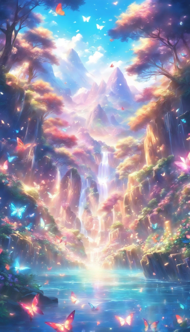 Beautiful energy art that gives power to those who see it。Landscape Images。butterflies dancing on the riverside。Fantastical。Dreamy。Fantasia。