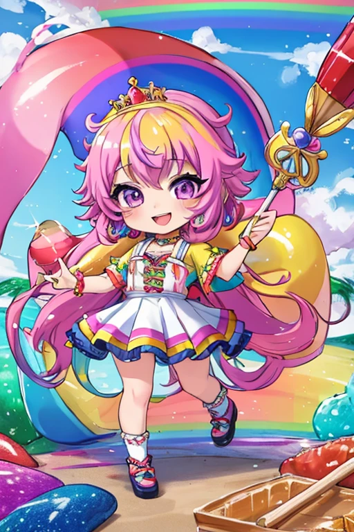 Pescador (Chibi) princess in the rainbow candy store, Highly detailed high contrast HD masterpiece of the best quality in high resolution