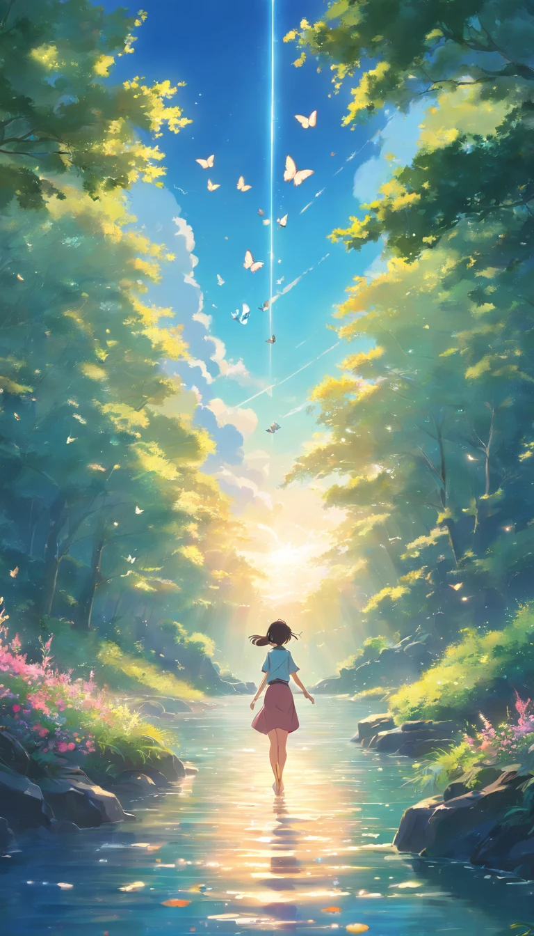 Beautiful energy art that gives power to those who see it。Landscape Images。butterflies dancing on the riverside。Fantastical。Dreamy。Fantasia。
