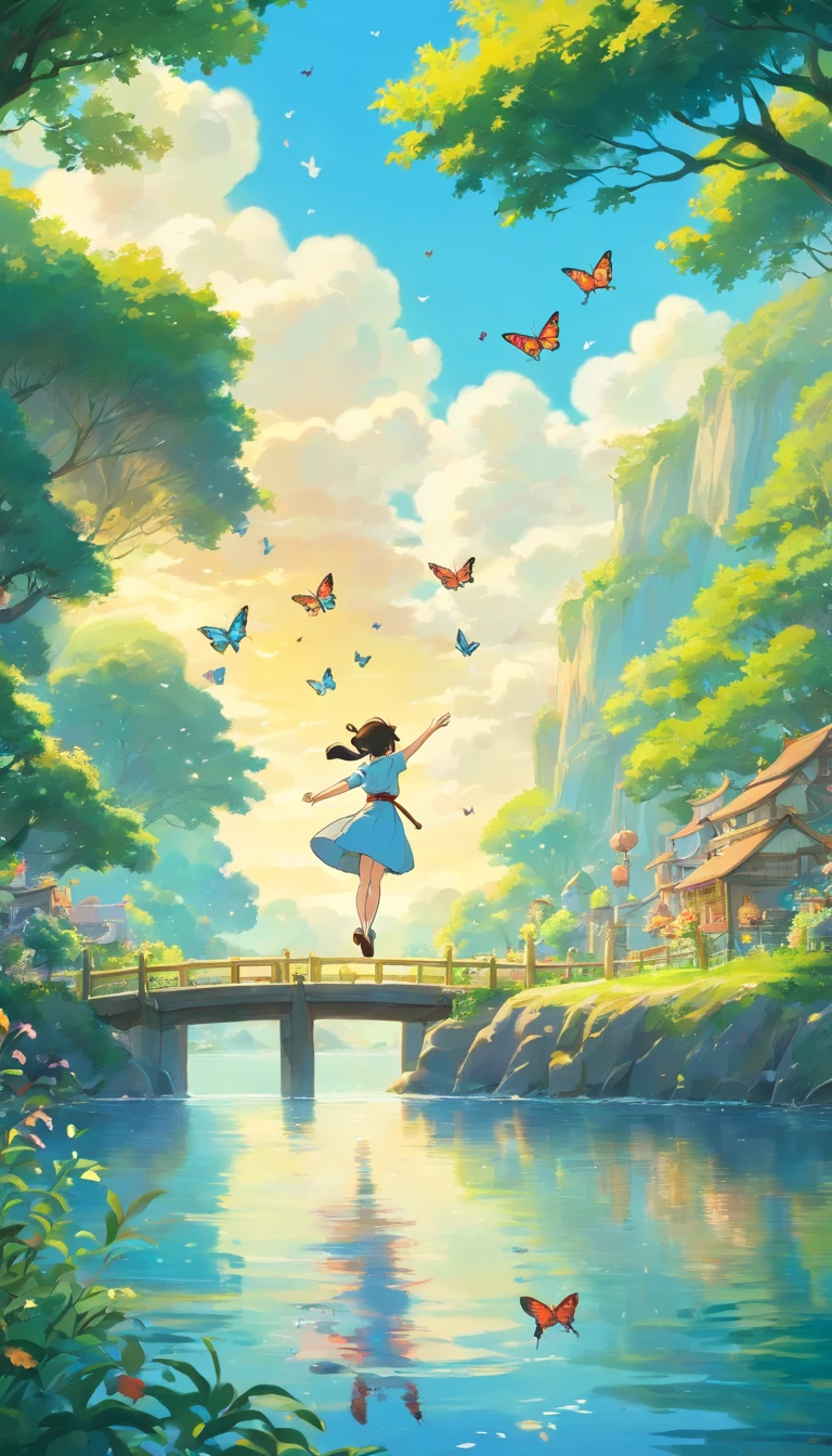 Beautiful energy art that gives power to those who see it。Landscape Images。butterflies dancing on the riverside。Fantastical。Dreamy。Fantasia。