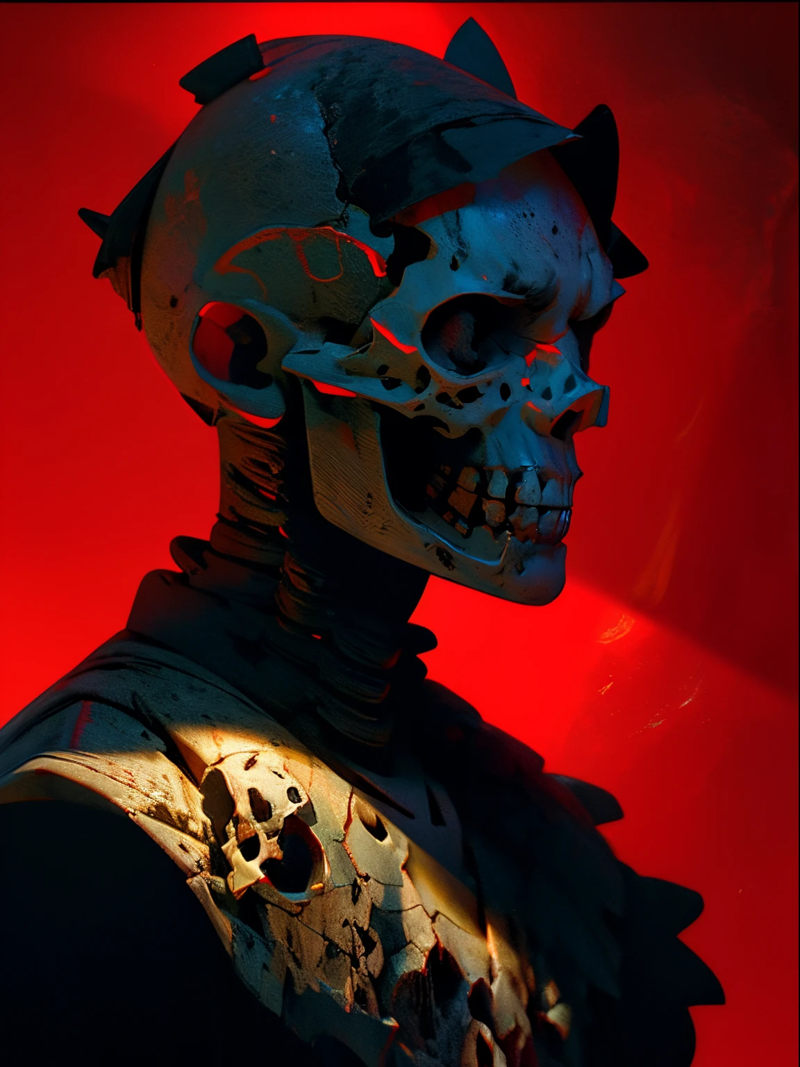 A man walking into a haunted house, frightened look, screaming man, ((Background: haunted house)), shooting from the front, (((evil))), ((skull face)), (red colored background), horror movie, dreary, magnificent, fog, low key, at night, (RAW photo, 4K, Realistic, Exquisitely Detailed Skin), Masterpiece, Best quality, offcial art, Unity 8k wallpaper, Ultra detailed,(Soft lighting), Cinematic light,