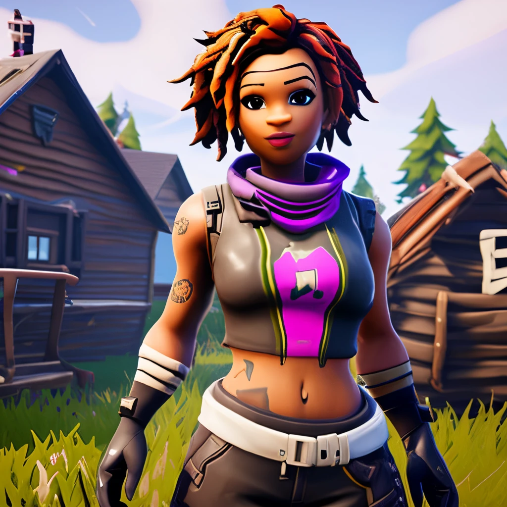 make a fortnite character with dirt blonde hair and brown hair in a black bodysuit