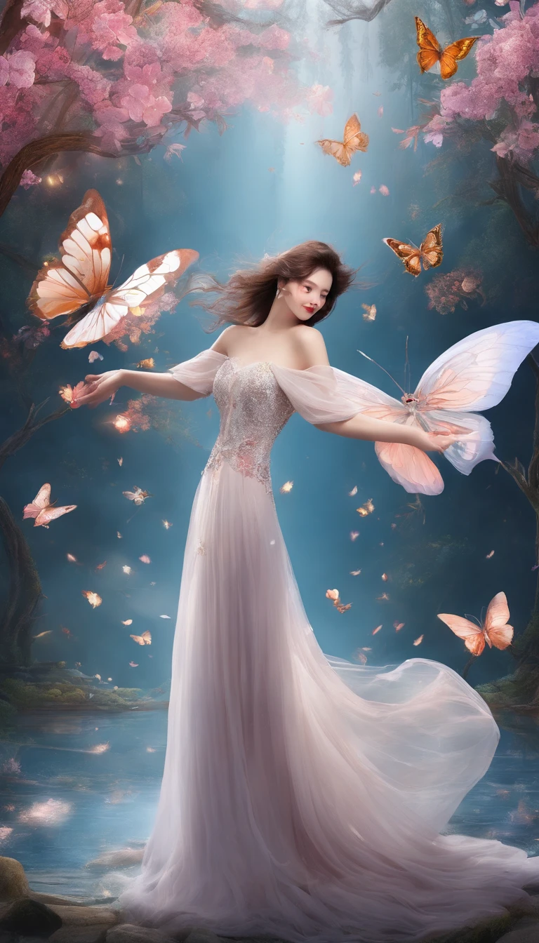 Beautiful energy art that gives power to those who see it。Landscape Images。butterflies dancing on the riverside。Fantastical。Dreamy。Fantasia。