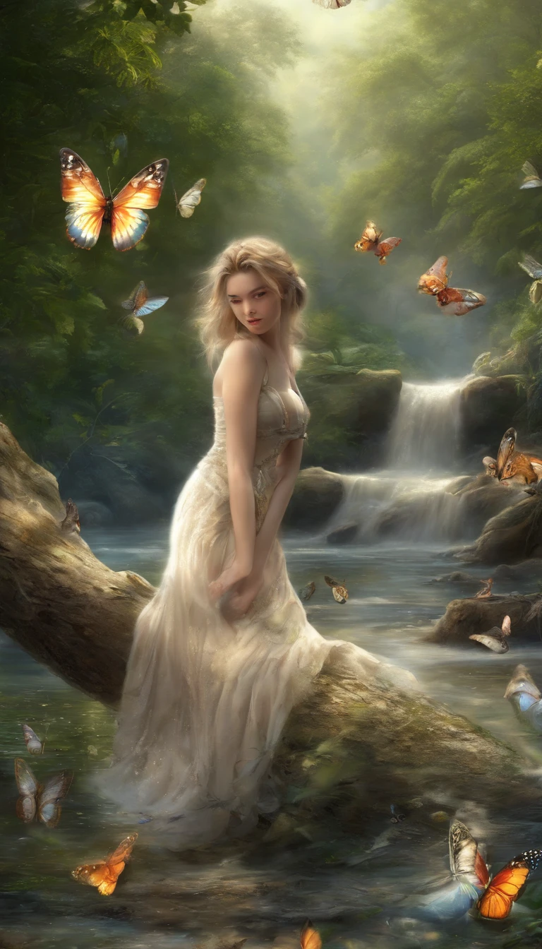 Beautiful energy art that gives power to those who see it。Landscape Images。butterflies dancing on the riverside。Fantastical。Dreamy。Fantasia。