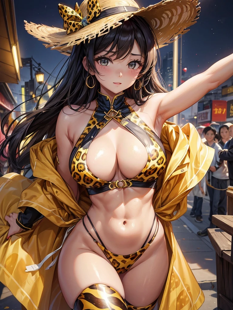 She is a woman with a curvy figure,Every curve exudes seductive charm。She has healthy wheat-colored skin,An alluring sheen shining in the sun。What's particularly eye-catching is her tight abdominal muscles,Showing her love and persistence for her own health。She's wearing a leopard print swimsuit,Exudes a wild charm,Every step seems to attract everyone's attention。Her appearance is not only amazing,More exciting,Can't extricate yourself。