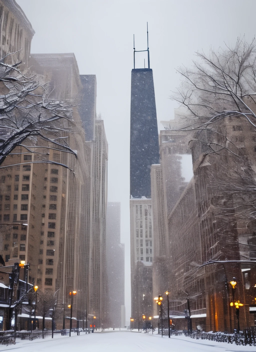 Chicago downtown during snowfall