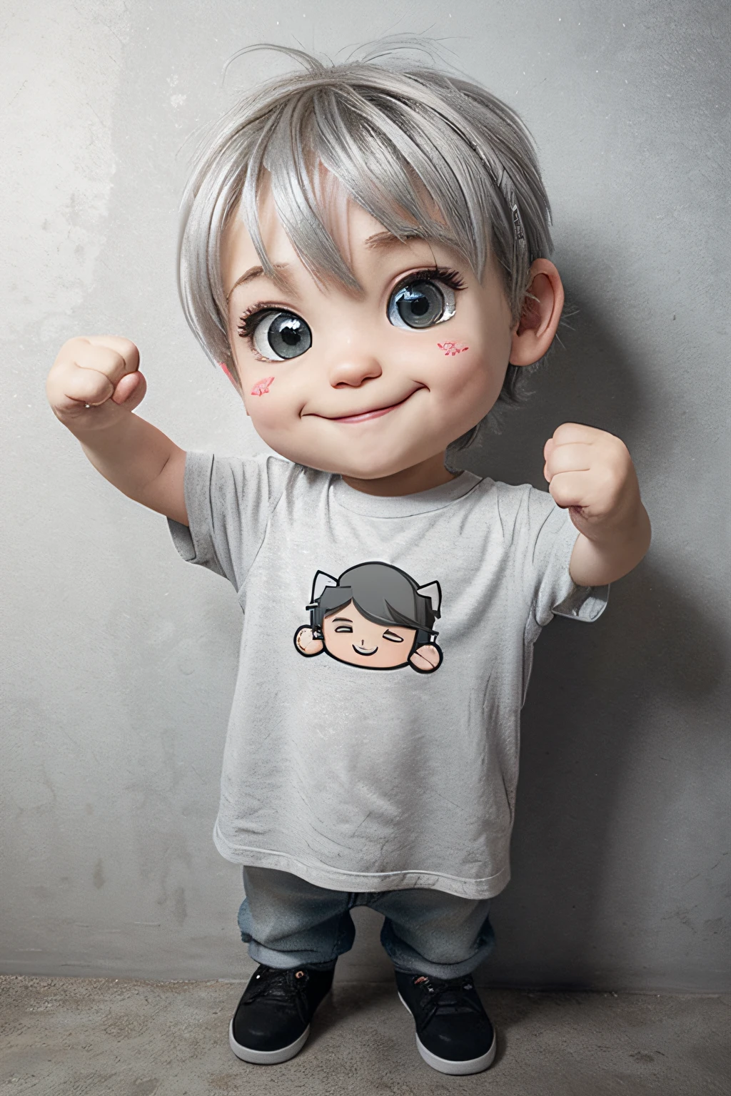 a sticker,Many cartoon elements\background,Cartoon ,Silver hair,Happy emoticon