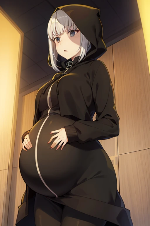 Super delicate sexy girl, black hair with pigtails, black eyes, pale skin, 1girl, 8K ultra-high image quality, art by kipteitei, giant belly, bikini, looking at viewer