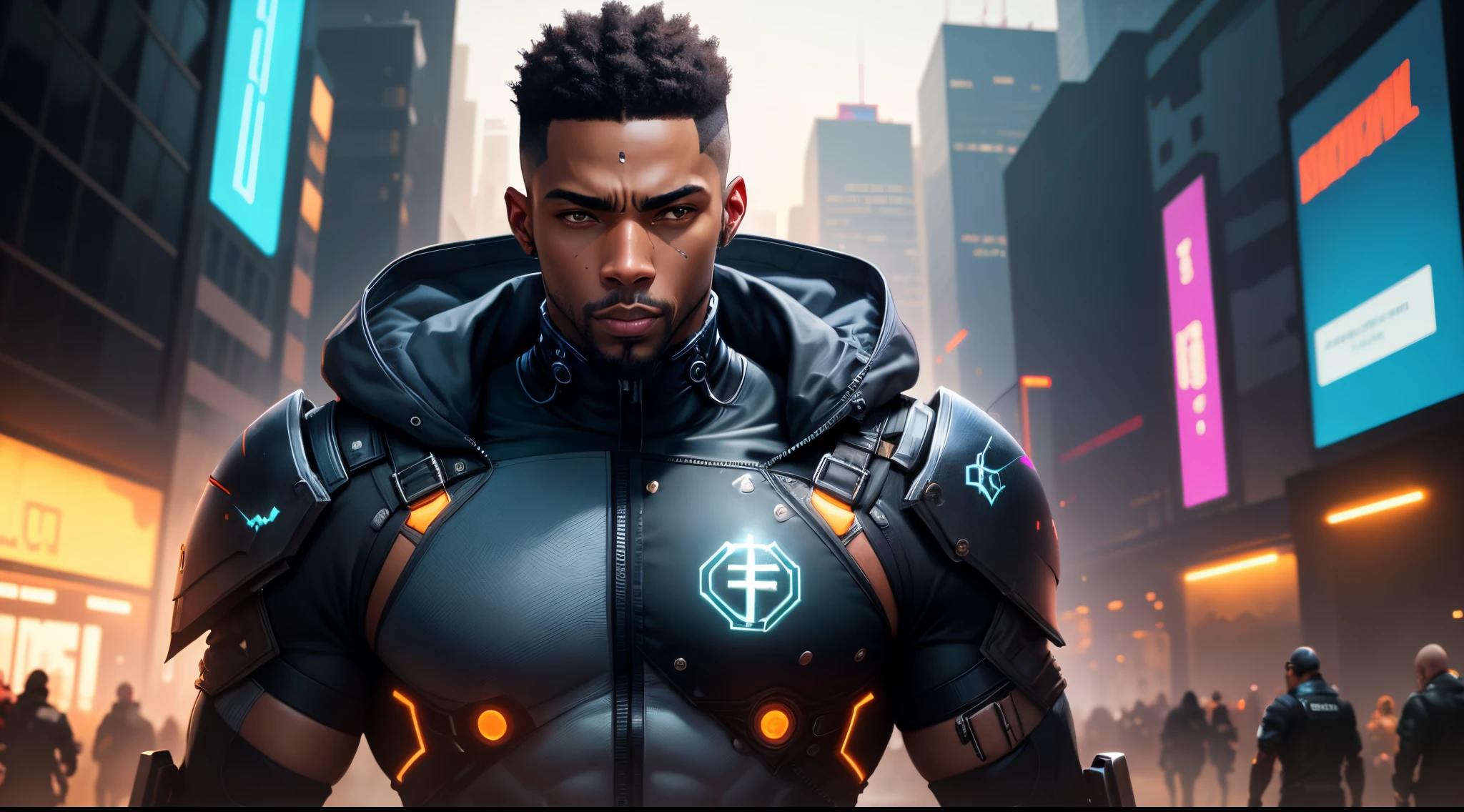 Changer background, cyberpunk, black man 8k ult ra HD