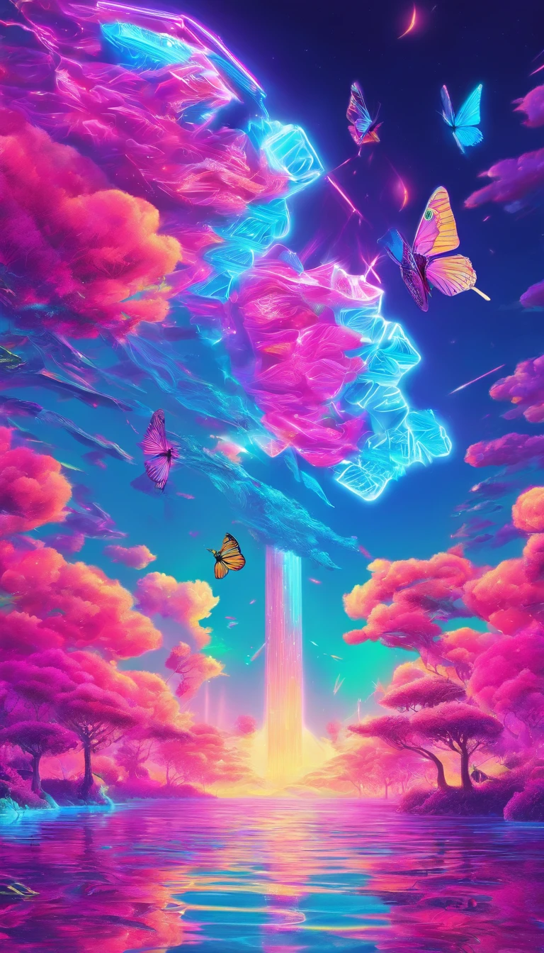 Beautiful energy art that gives power to those who see it。Landscape Images。butterflies dancing on the riverside。Fantastical。Dreamy。Fantasia。