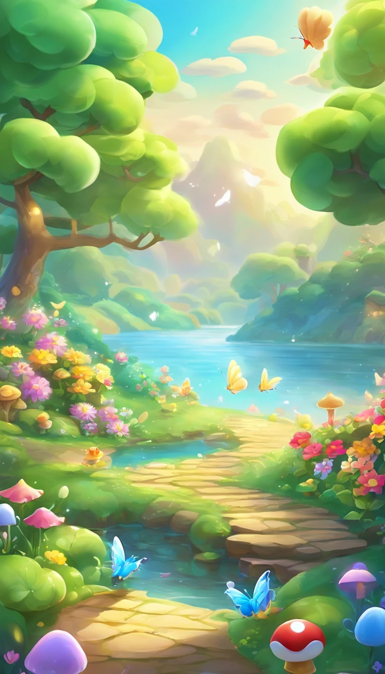 Beautiful energy art that gives power to those who see it。Landscape Images。butterflies dancing on the riverside。Fantastical。Dreamy。Fantasia。