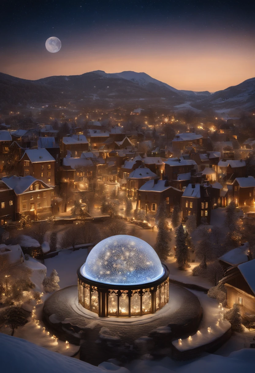 Imagine an enchanting scene where an intricately detailed mandala snow globe holds a beautiful glowing village within its delicate confines, illuminated against the backdrop of a serene night. Dive into extreme micro-details to bring the magic of this miniature world to life.

Highlight the intricate design of the mandala snow globe, with delicate patterns and ornate details adorning its surface. Zoom in on the micro-details, capturing the fine lines and symmetry that make up the mesmerizing structure of the globe.

Emphasize the beautiful glowing village inside, with tiny illuminated houses, streets, and other elements creating a warm and inviting atmosphere. Illuminate the village with soft, radiant lights that enhance the magical ambiance within the snow globe.

Consider the snowy landscape within the globe, capturing the minute details of snow-covered rooftops, streets, and trees. Use extreme micro-details to showcase the delicate snowflakes suspended in the wintry scene, adding to the overall enchantment.

Imagine the scene at night, with a serene sky filled with stars that twinkle with a soft glow. Highlight the contrast between the warm illumination of the village and the cool, calming tones of the night sky within the snow globe.

This detailed prompt aims to inspire the creation of an intricately detailed mandala snow globe containing a beautiful glowing village at night, focusing on extreme micro-details to capture the magic of the miniature world within.