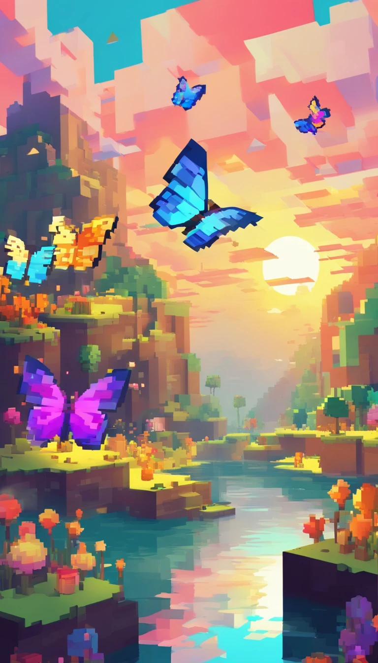 Beautiful energy art that gives power to those who see it。Landscape Images。butterflies dancing on the riverside。Fantastical。Dreamy。Fantasia。