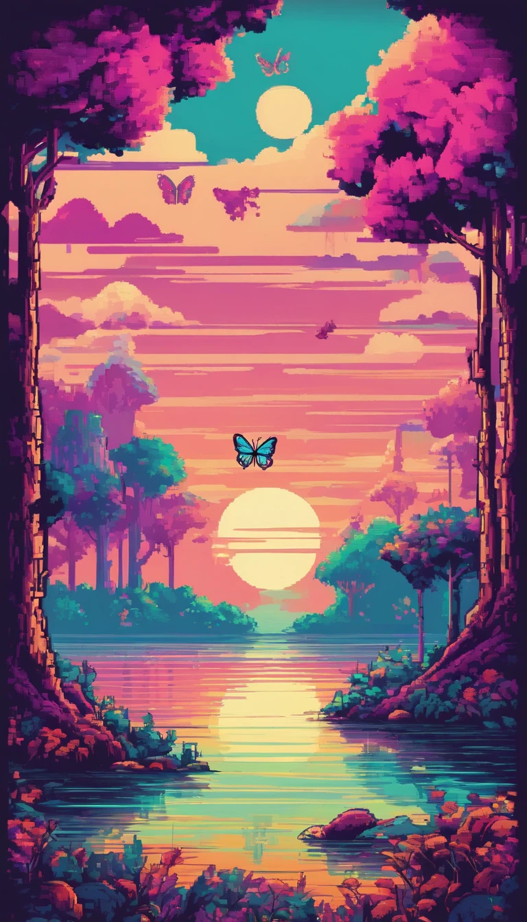 Beautiful energy art that gives power to those who see it。Landscape Images。butterflies dancing on the riverside。Fantastical。Dreamy。Fantasia。