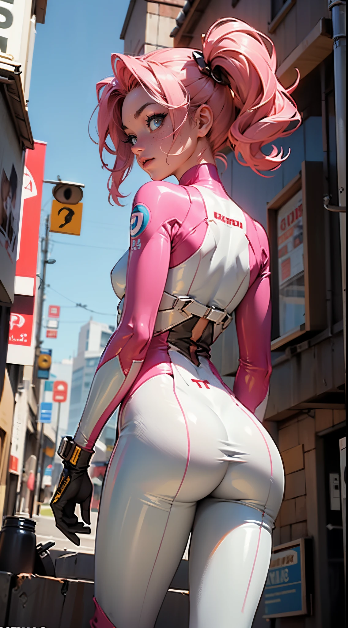 rear view, backside view,Pinkie Pie, Pechos enormes, pechos exuberantes, elastic breasts, Largo de pelo, Peinado lujoso, Conejito Playboy, Orejas de conejito, Cola de conejito, (Traje de conejito rosa latex bodysuit:1.4),(post apocalyptic colors:1.4) leotardo, Tacones altos elegantes, sonrisa malvada, en un bar, Postura de lucha, pelear, en altura completa, en altura completa, Super detail, ccurar, La mejor calidad, 16k, Disco duro, 1080p, Anatomically correct, Super detail,,More detailed 8K.motor irreal:1.4,UHD,La mejor calidad:1.4, fotorrealista:1.4, textura de la piel:1.4, obra maestra:1.8,obra-prima, mejor calidad,objeto Objeto], (detailed face features:1.3),manos detailed, Ultra-detallado,
