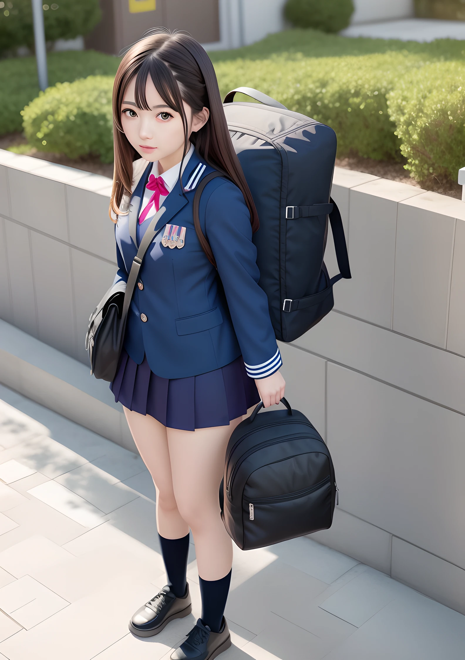 Anime girl in uniform with bag and backpack, Ecchi anime style, Ecchi style, beautiful anime high school girl, Realistic Schoolgirl, marin kitagawa fanart, small curvy loli, a hyperrealistic schoolgirl, Ecchi, School Girl, Seductive Anime Girl, Anime Best Girl, a hyperrealistic schoolgirl, sakimichan, Rei Hiroe