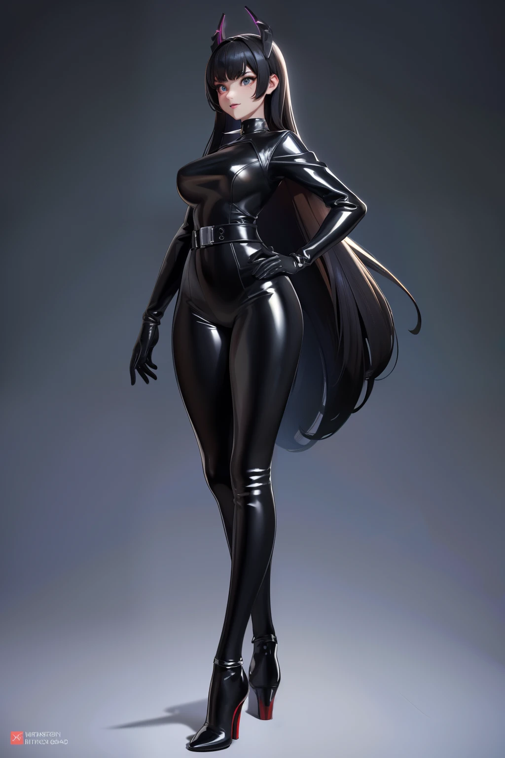 best quality, (RAW photo:1.2), (masterpiece:1.4), (highres:1.4), 1girl, depth of field, intricately detailed, 8k, extremely detailed, perfect lighting, epic background, solo, super fine photo, portrait digital art Unreal Engine 5 8K UHD of a girl, concept art, character concept design, rubber clothes, wearing black latex catsuit with straps and belts, long black latex gloves with straps, latex high heels, long hair, seduce face, fantasy fashion design, walking in town, night time background, best quality, masterpiece, super detailed, sharp focus, female pose