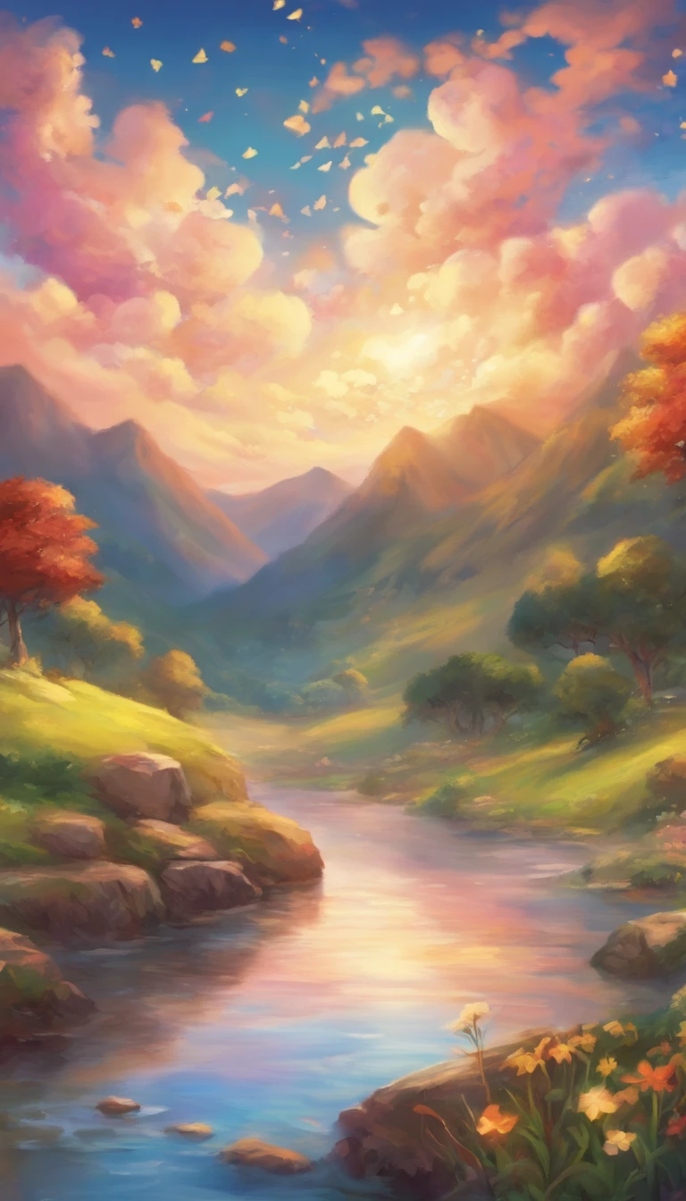 Beautiful energy art that gives power to those who see it。Landscape Images。butterflies dancing on the riverside。Fantastical。Dreamy。Fantasia。