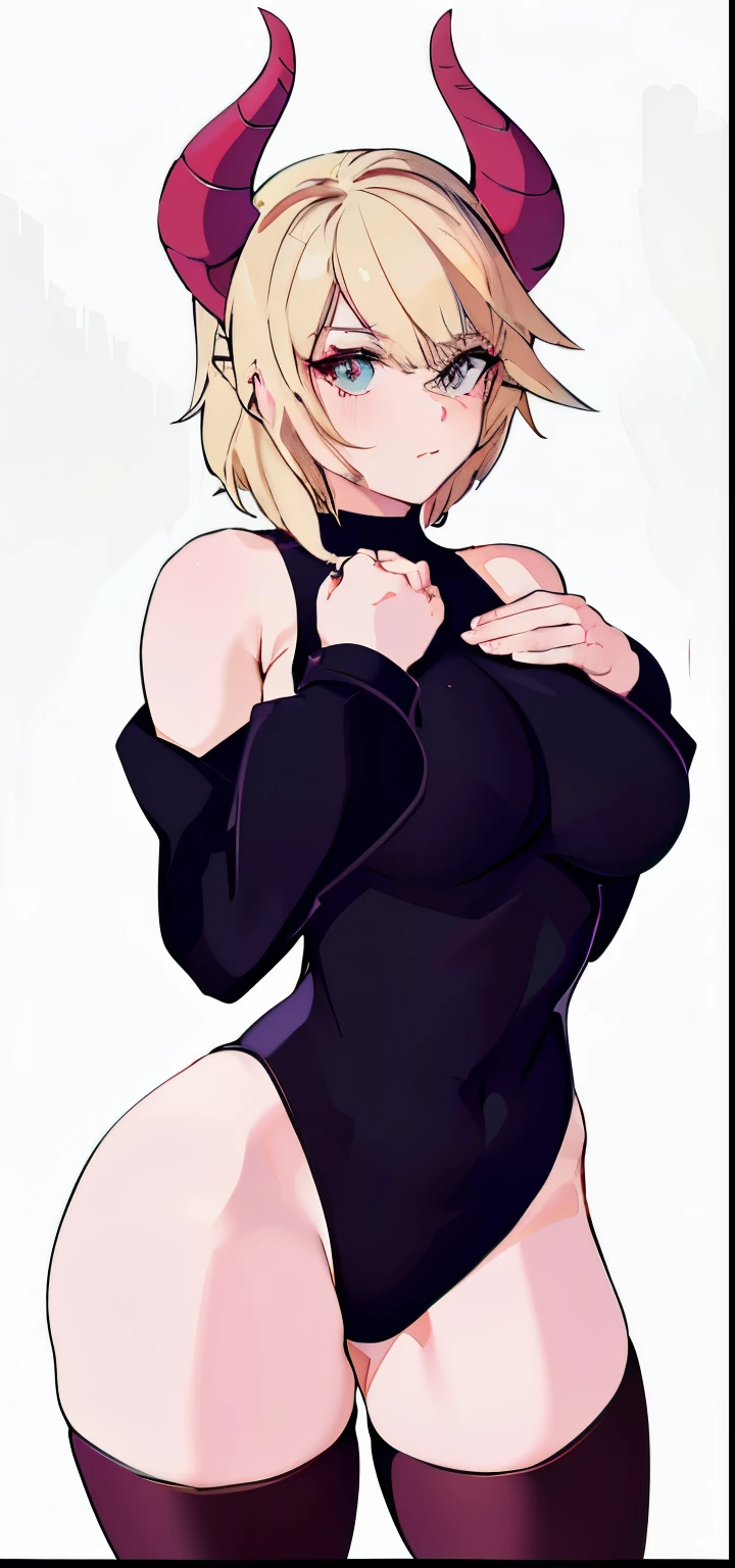 anime girl with horns and a black top posing for a picture, thicc, small curvy ****, oc commission, **** in dress, wearing a black bodysuit, commission for high res, thick black lineart, breasts covered and sfw, clean cel shaded, 2b, 2 b, wearing leotard, revealing clothes, cel - shaded art style