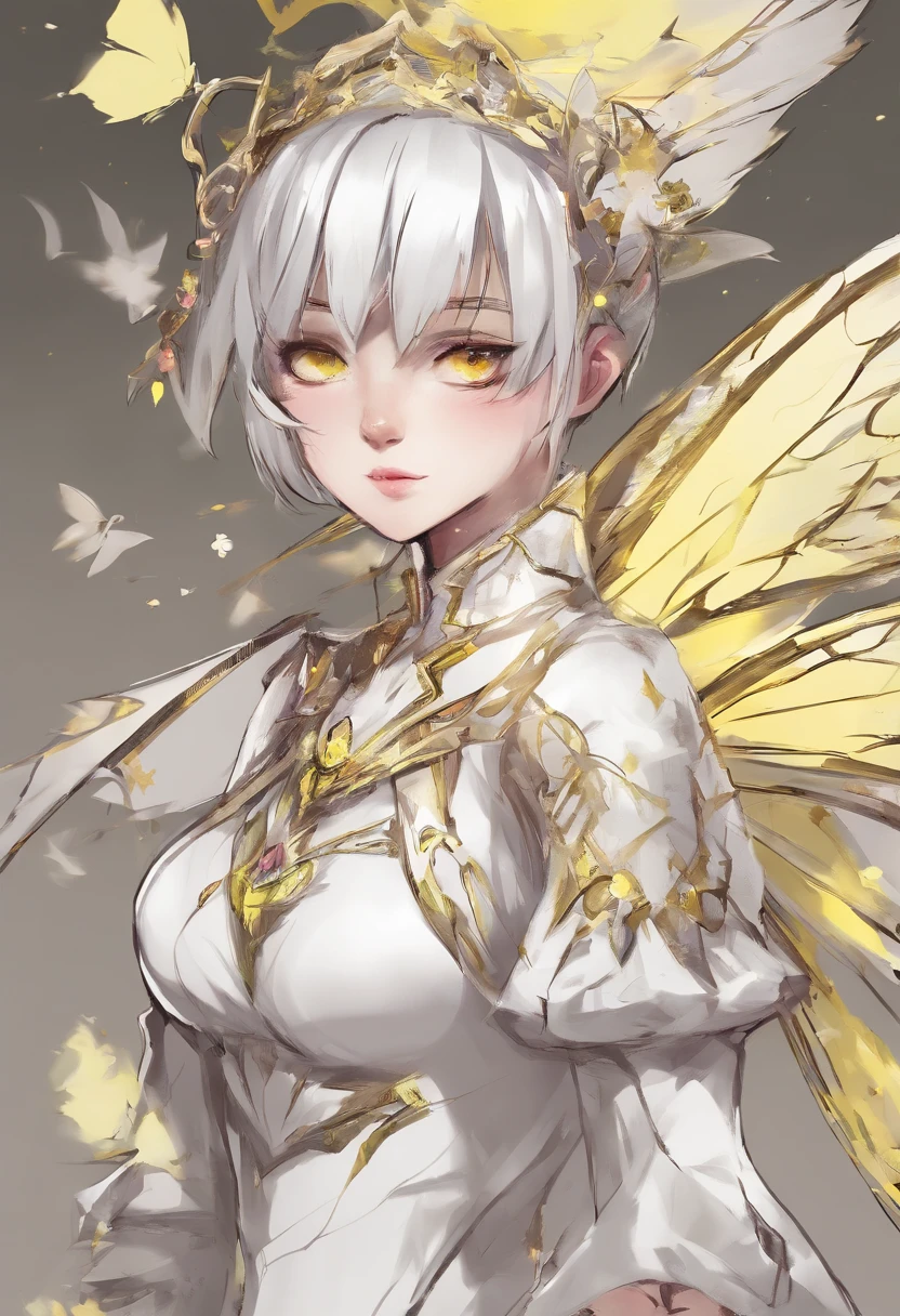 1girl, masterpiece, volumetric lighting, (extremely detailed CG:1.3), illustration, 
white fur, cleavage, compound eyes, antenna, dusty wings,(moth_wings:1.3), black_sclera, (moth_antennae),(Cecropia_Moth), (moth_wings:1.6), large wings, two wings, fur_trim,Moff:0.6, nude, ribbon,Long hair, white hair, pink eyes,<lora:mothgirl_e6:0.8>, (mature face:1.2), <lyco:GoodHands-beta2:1.0>, good hands, perfect hands,
