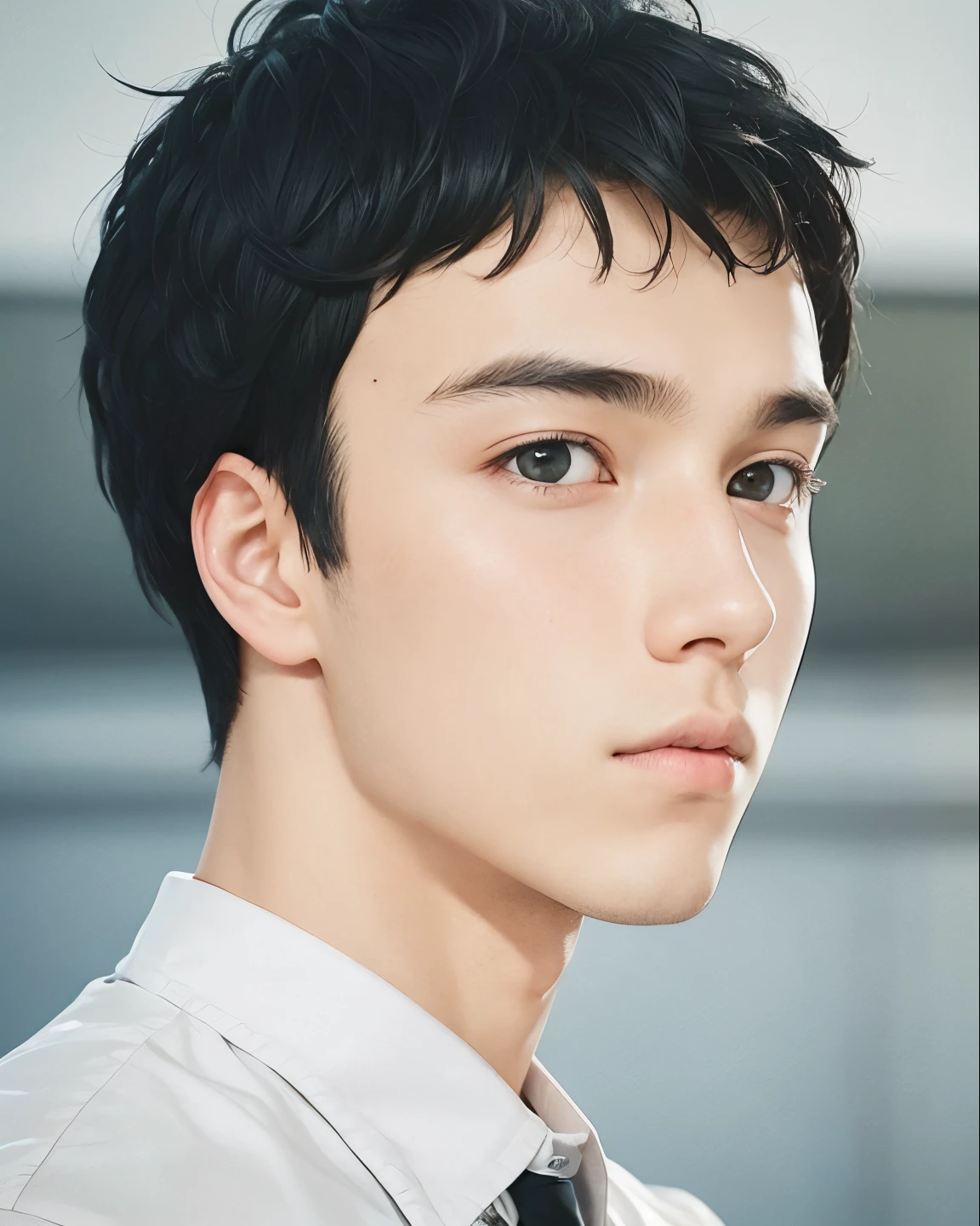 A teenage boy with short, realistic black hair, the same realistic hairstyle, realistic handsome face, realistic cool expression, adapt the same realistic clothes,realistic light, realistic shadows, realistic background, good image quality, very good image results, 4k, ultra detail, realistic