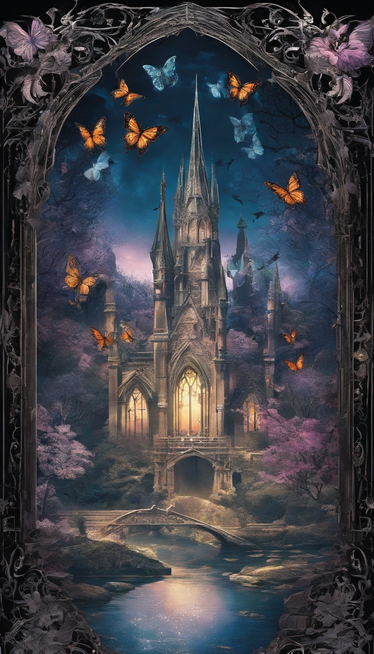 Beautiful energy art that gives power to those who see it。Landscape Images。butterflies dancing on the riverside。Fantastical。Dreamy。Fantasia。