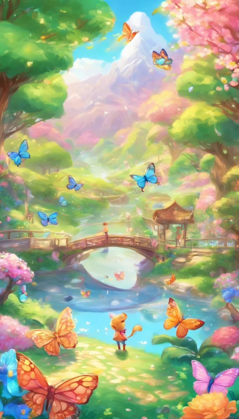 Beautiful energy art that gives power to those who see it。Landscape Images。butterflies dancing on the riverside。Fantastical。Dreamy。Fantasia。