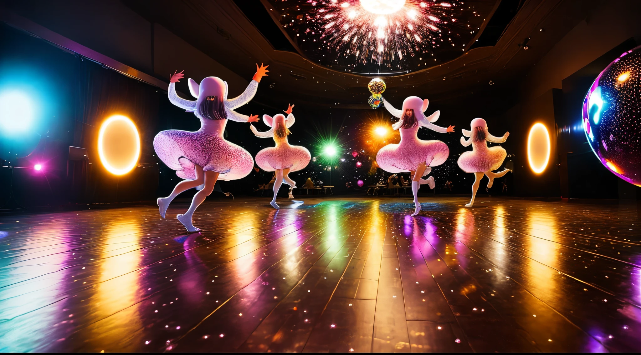 Squid dancing on the floor with shining mirror balls