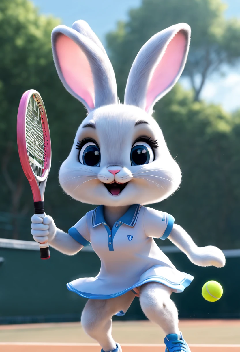 tmasterpiece, Best quality, (VerydetailedCG),(8k wallpaper), (Best quality), (Best Best Illustration),Judy Rabbit is playing tennis