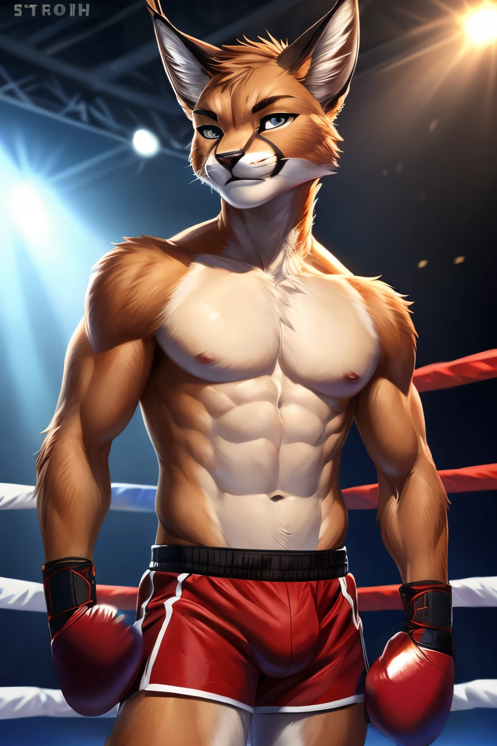 (solo) anthro:1 toger:1, topless, nude, vpl, correct anatomy, his breath hot and steamy in the air. Droplets of sweat:1 drip from his glistening fur, The strain and effort etched on his face,by koreanhusky, by Soonsky:1, by Taran Fiddler), wearing boxing gloves, punching at viewer, pov fight, fighting boxing ring, boxing mouth guard, wearing boxing boots, up close, first person view of fight, viewer beating up someone, chunie, panting hard, bruised, black eye (bruised), leaning back on ropes, arms over ropes, erection, embarrassed, exhausted, standing position, closed mouth, tongue out, smirk, suggestive pose, 