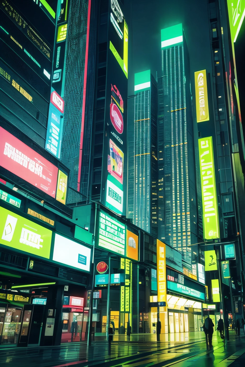 background technological city cyberpunk in green and yellow