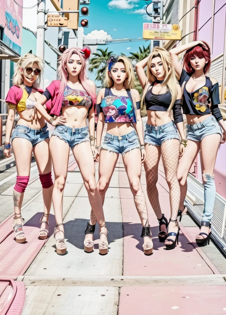 Hay muchas chicas juntas en la calle., Estilo anime ecchi, Estilo ecchi, in the art style of 8 0 s anime, Estilo anime de los 90, 9 0 s estilo anime, 8 0 s estilo anime, 9 0 s estilo de arte anime, Chicas de anime, 8 0 s estilo de arte anime, Estilo anime Jojo