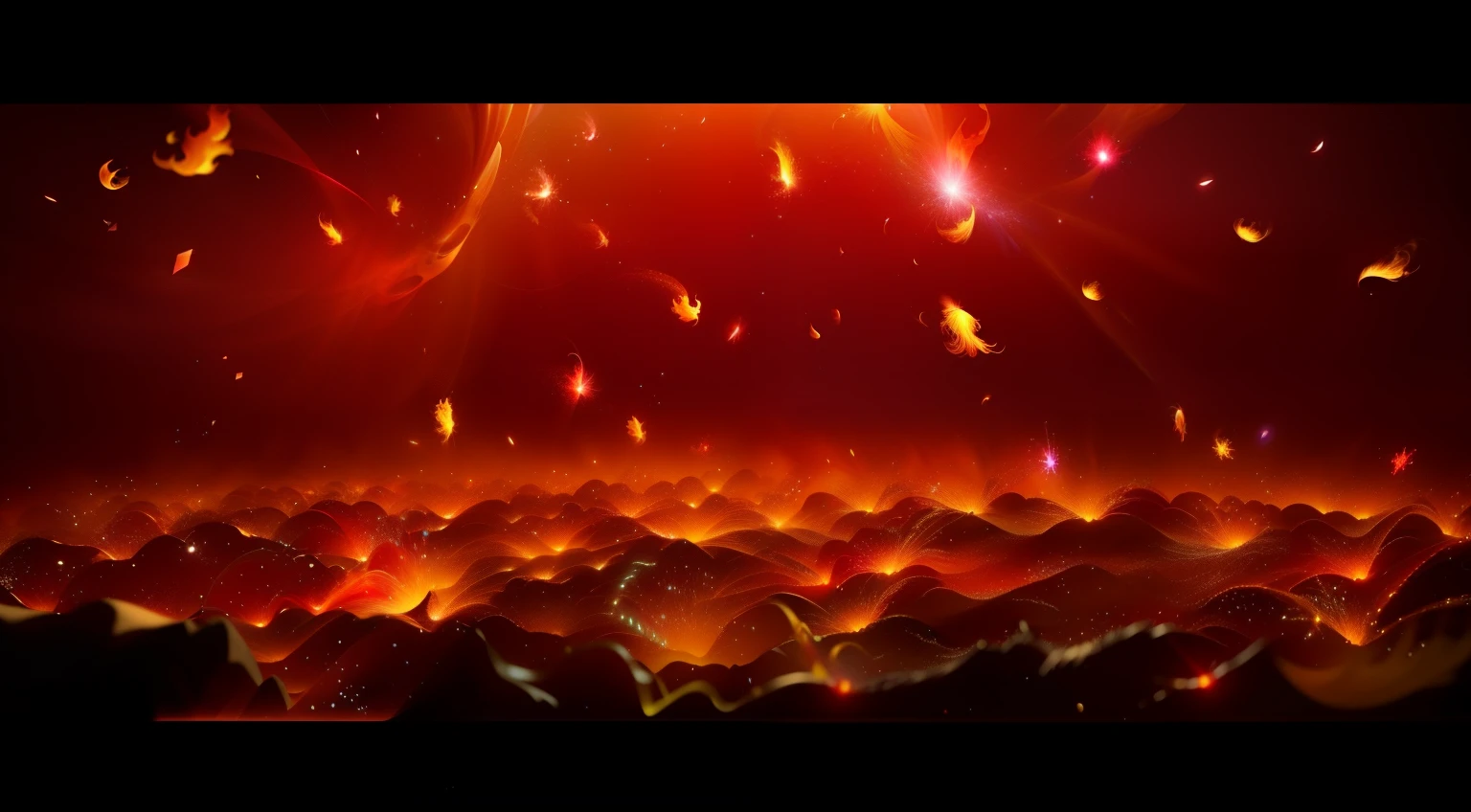 uma luz vermelha brilhante brilha intensamente em um fundo preto, fire particles in front, fiery particles, fiery particles, brasas douradas voando, Magical particles in the air, magic particles, brasas voando, floating particles, light particules, particle simulation, strange red particles, particles explosion, magic particles, houdini particles, flying particles, VFX particle simulation, glittering particles