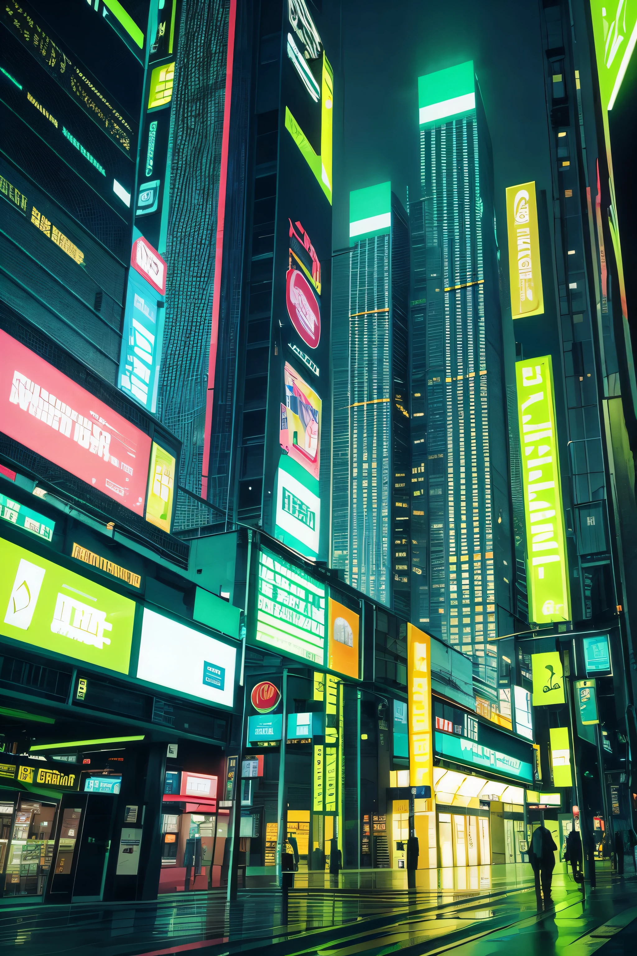 background technological city cyberpunk in green and yellow