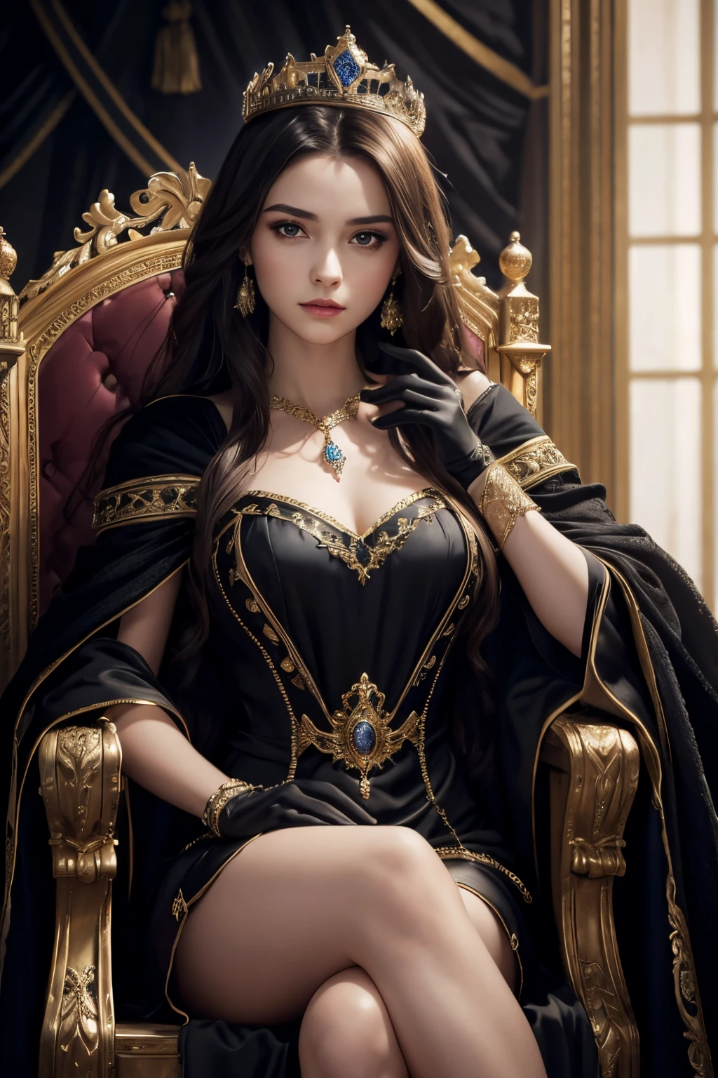 a woman in a black dress with a crown on her head, anya_taylor-joy, anya taylor - joy vampire queen, anya taylor joy, anya taylor-joy, anya taylor - joy, dressed anya taylor - joy, portrait anya taylor-joy, portrait of anya taylor-joy, anya taylor - joy and emma stone, as a medieval fantasy character