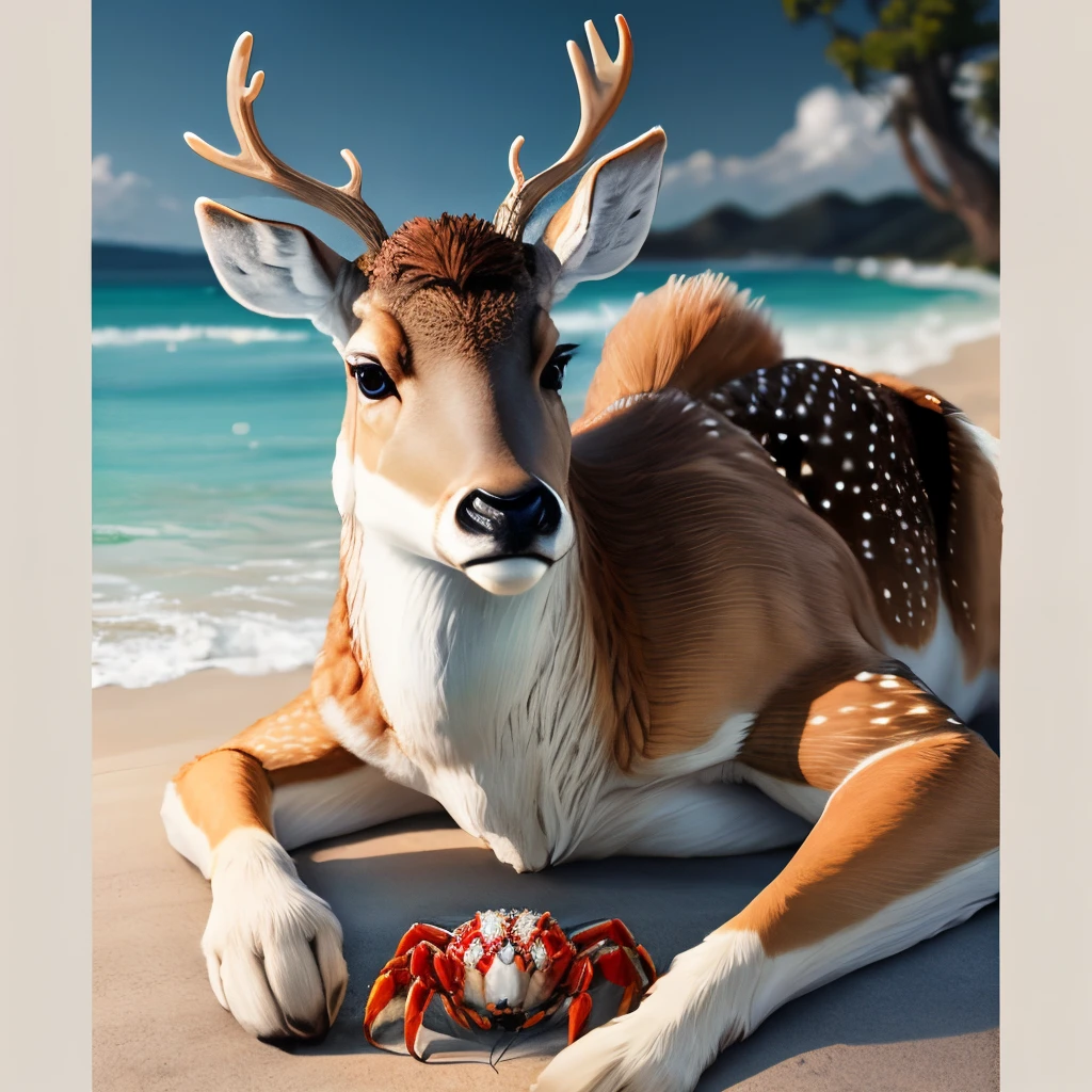 A beautiful man who is a combination of deer and crab