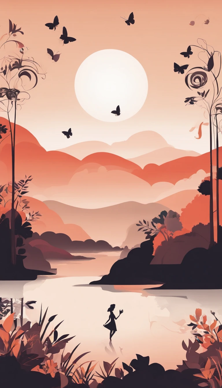 Beautiful energy art that gives power to those who see it。Landscape Images。butterflies dancing on the riverside。Fantastical。Dreamy。Fantasia。