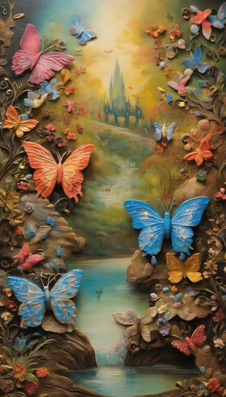 Beautiful energy art that gives power to those who see it。Landscape Images。butterflies dancing on the riverside。Fantastical。Dreamy。Fantasia。