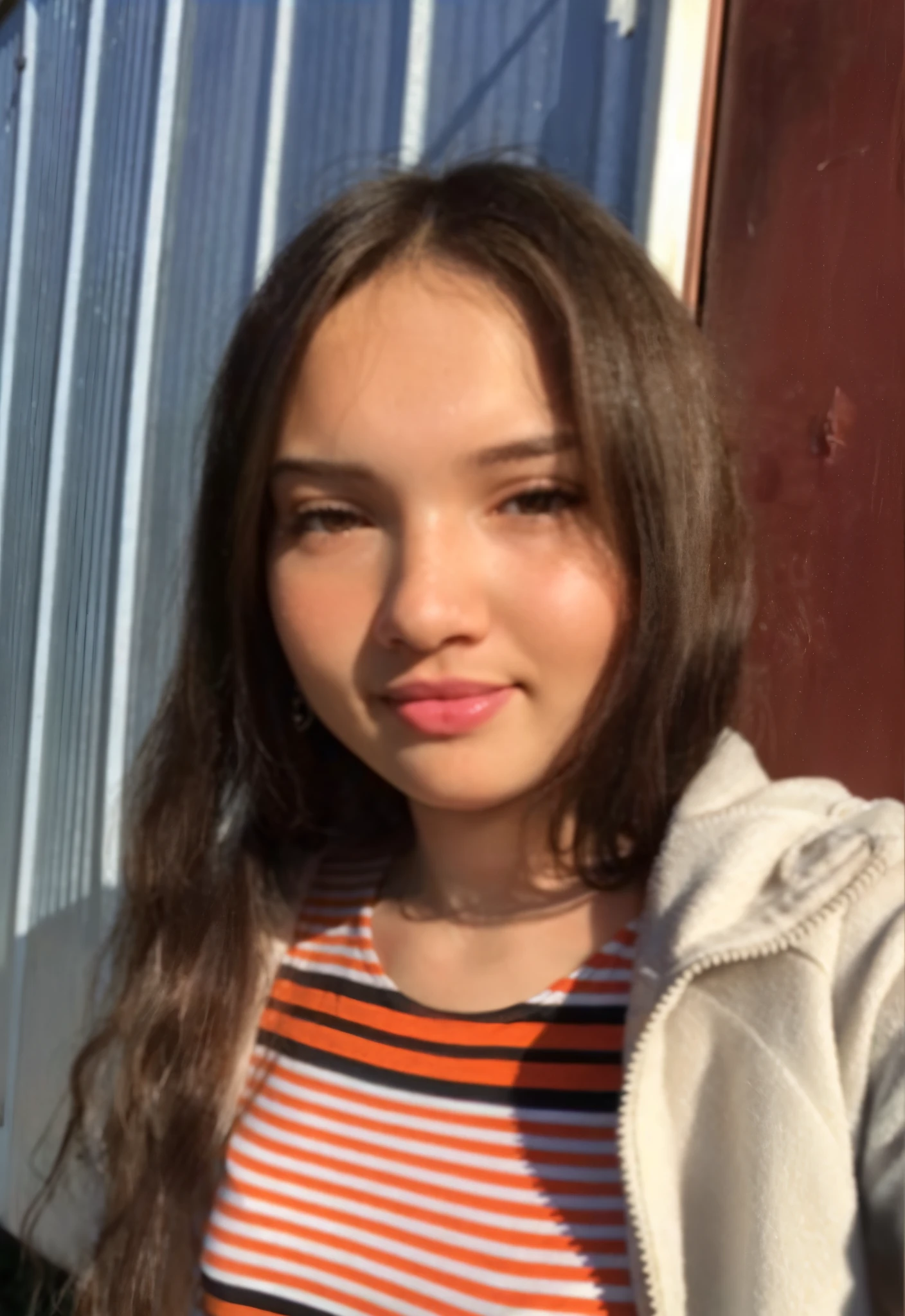 Mujer arafed con pelo largo y camisa a rayas posando para una foto., Retrato Sophie Mudd, she is about 1 6 years old, 19 year old girl, 18 years old, 1 6 years, Violeta Myers, Foto de perfil, photo of the girl, Foto de perfil de la foto de cabeza, Imagen de perfil, Foto de perfil desnuda