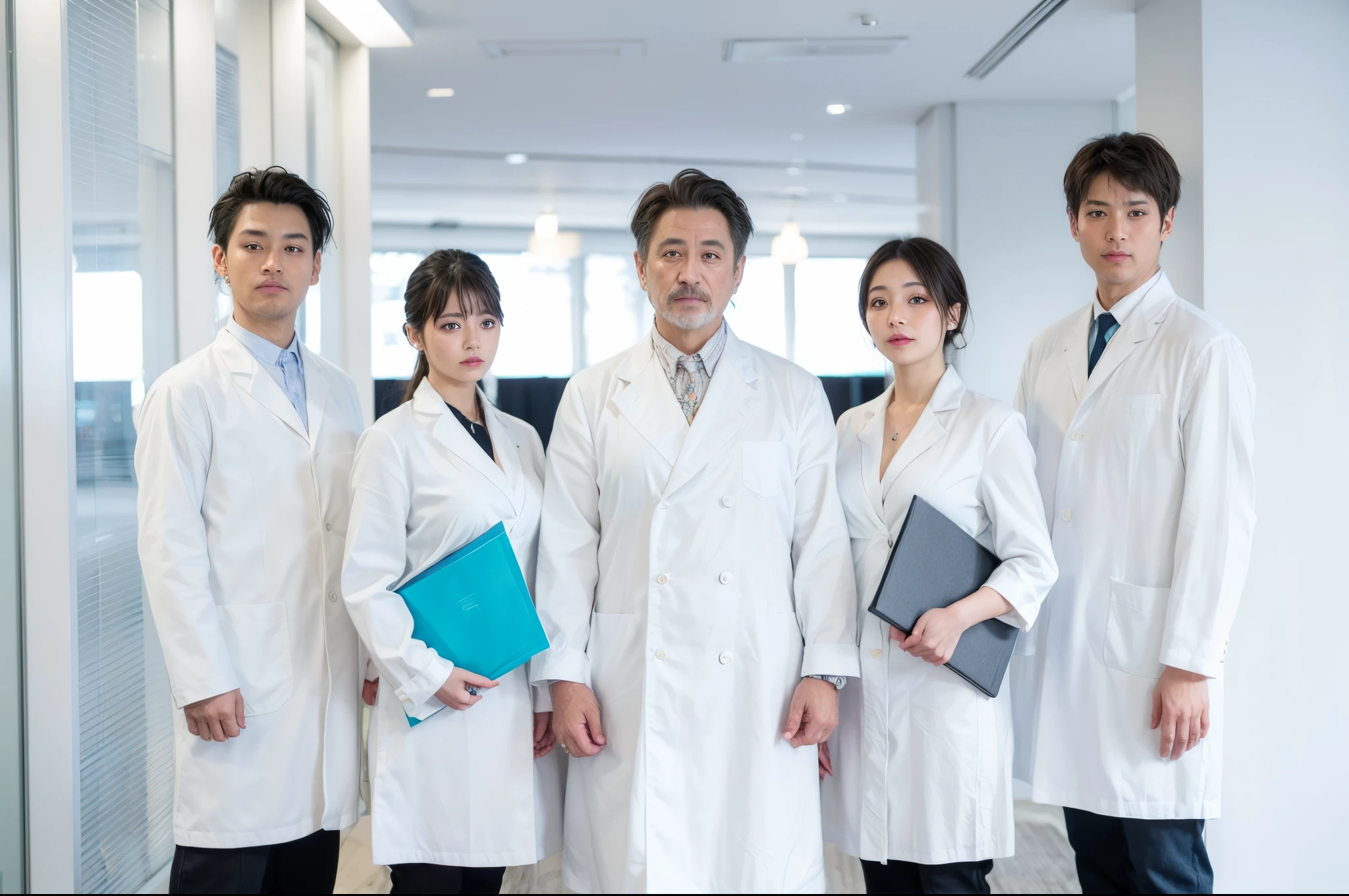 (Highest image quality,k hd):The three doctors focused on the tumor next to it（Animated form），They have serious and confident expressions。(Dynamic shots)The perspective is close to the doctor，Create an undiminished medical atmosphere。Pay attention to the sharpness of the entire image，The doctors all wore white coats，fully dressed、The instrument is neat，The scene reflects a refined scientific texture。
