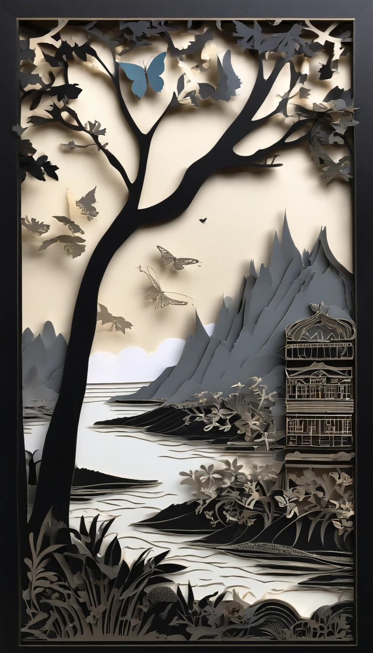 Beautiful energy art that gives power to those who see it。Landscape Images。butterflies dancing on the riverside。Fantastical。Dreamy。Fantasia。
