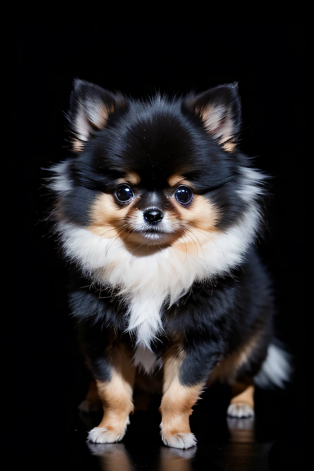 A cute Pomeranian，Black background