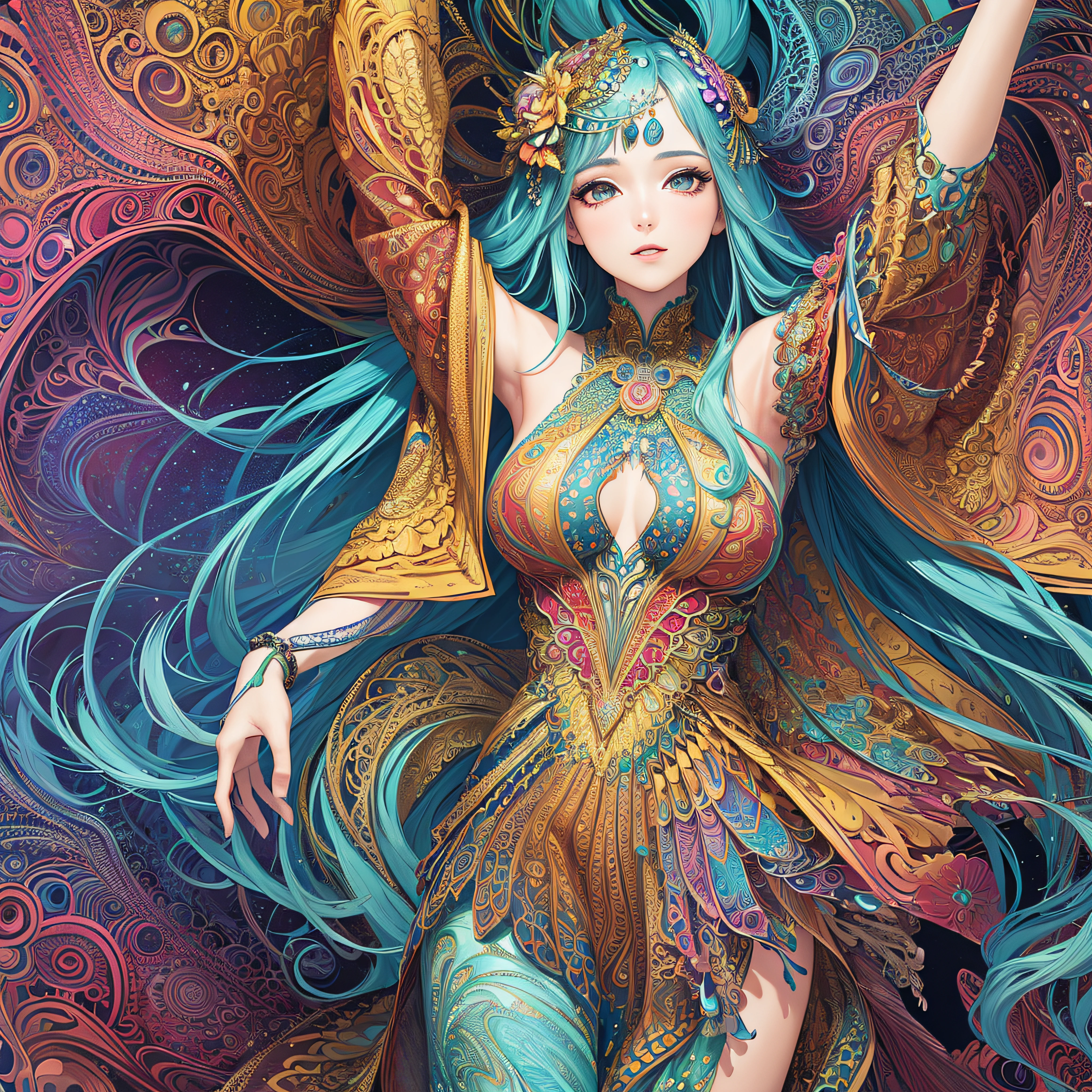 (masterpiece、Highest quality、Highest quality、Official Art、Beautiful and aesthetic:1.2)、Highly detailed fractal art、(colorful:1.5)、Best details、Tangled、Close-up、 (One Girl:1.5), solo, (Dynamic Pose), (Abstract background:1.5), (Glowing Skin),
