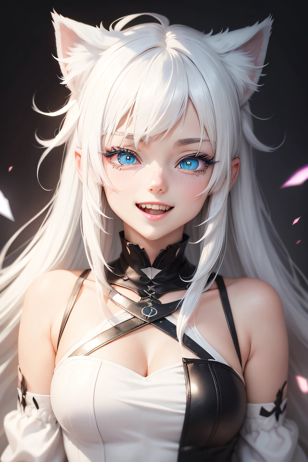 Heterochromatic pupils laughing cat ears white hair sticker anime style